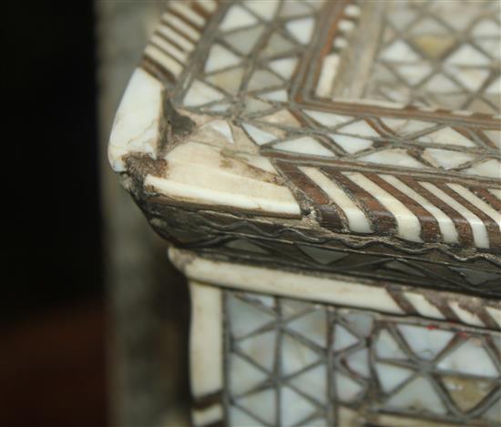 An Islamic mother of pearl and bone inlaid low occasional table, W.1ft 6.5in.